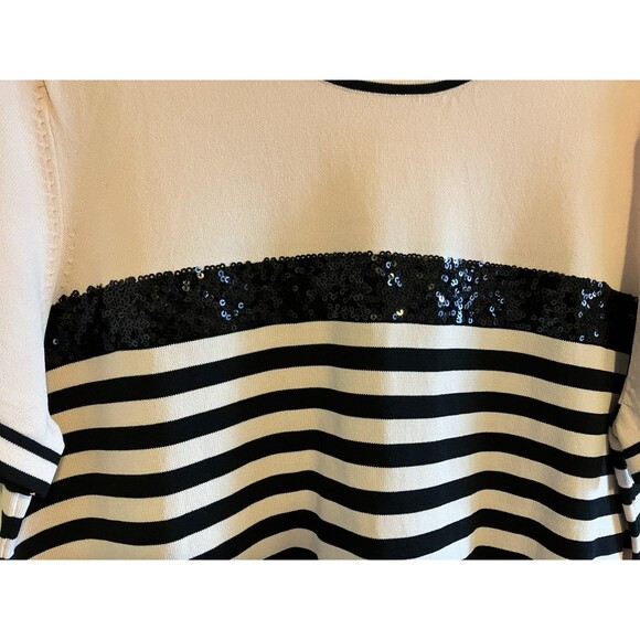 KARL LAGERFELD Black & Pale Pink Blush Striped Stretch Knit Top Sequins XL - Picture 2 of 6